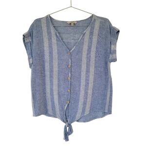 Anthropologie Hester & Orchard Linen Blend Cropped Top Womens Size S Blue White